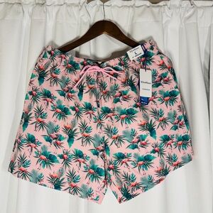 Caribbean Pink Tropical Print Men's Swim Trunks